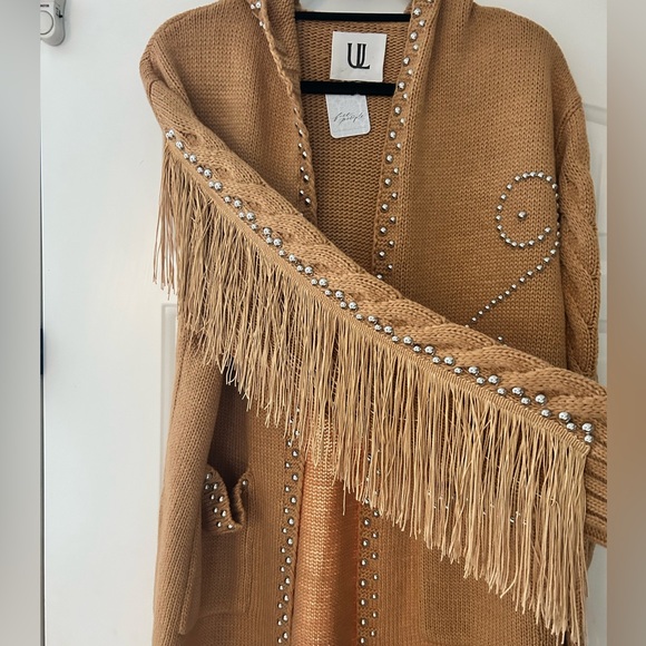 Free People Understated Leather Southern Charm Studded Cardigan M/L Fringe New - Picture 1 of 10